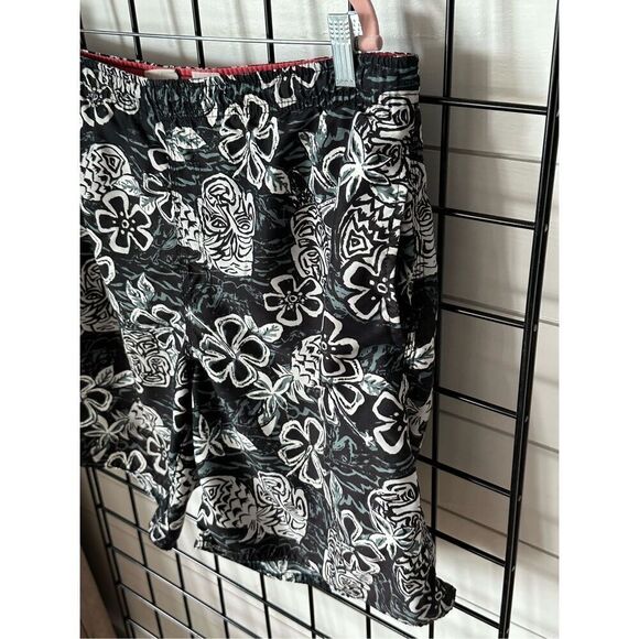 Hobie‎ Vintage Hawaiian Flower Swim Trunks Mens L Black Cargo Pocket - Picture 4 of 10